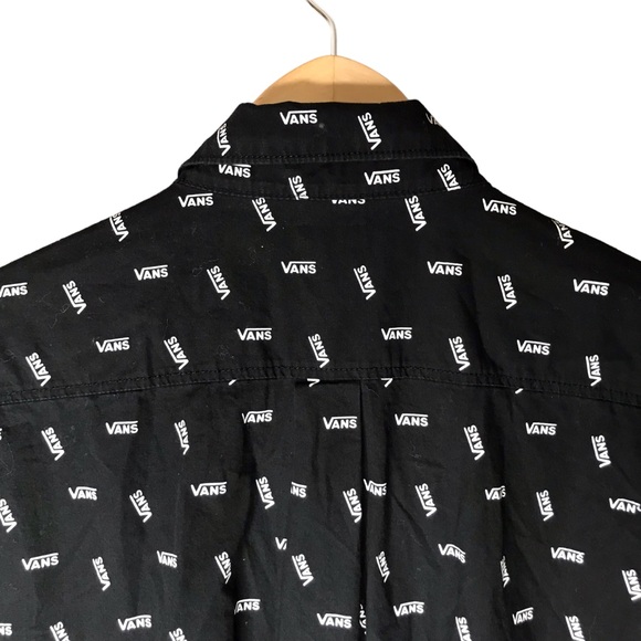 Vans Button Down Shirt Black White Spellout Short Sleeve Cotton Men’s Medium - Picture 8 of 10